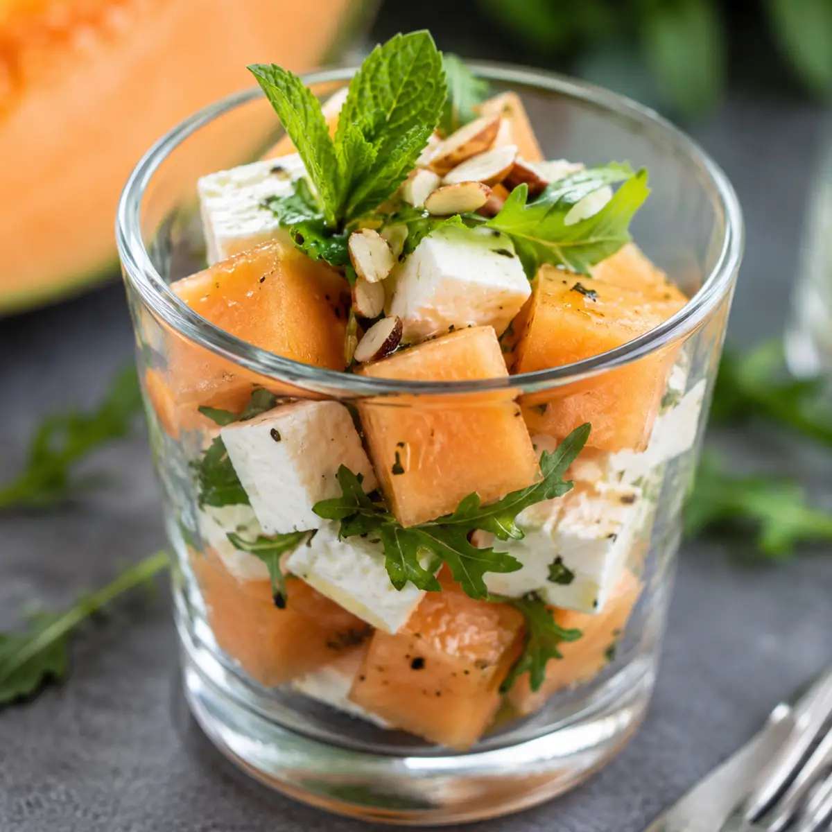 Melone-Feta-Salat im Glas